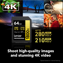 Load image into Gallery viewer, Lexar Gold Series Professional 1800x 64GB UHS-II U3 SDXC Memory Card
