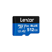 Load image into Gallery viewer, Lexar Blue 512GB microSDXC UHS-I Card with Adapter, Up to 160MB/s, C10, U3, A2, V30, Full HD, 4K UHD, Flash Memory Card High Speed TF Card