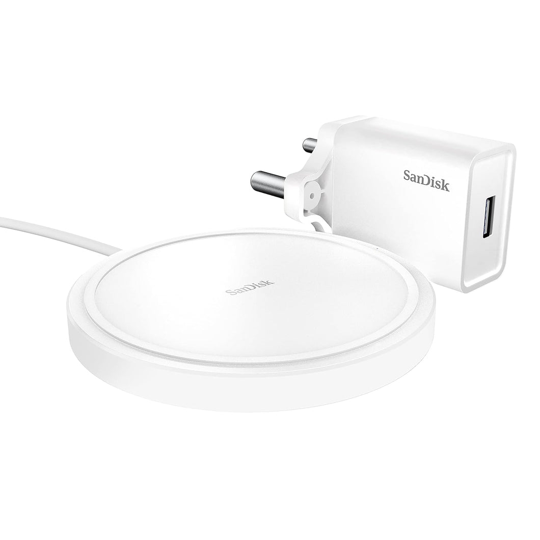 SanDisk iXpand Wireless 15W Charger with QC 3.0 Adapter Included for Qi-Compatible Phones (iPhone 8 and up/Samsung Galaxy S7 and up/Samsung Galaxy Note 8 and up/OnePlus 8 Pro and AirPods Pro, White)