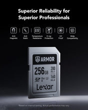 Load image into Gallery viewer, Lexar ARMOR SILVER PRO SD Card 256GB, UHS-II SD Memory Card, Stainless Steel, C10, U3, V60, 6K UHD Video, up to 280MB/s Read, 160MB/s Write, SDXC Card for DSLR/Camera/Photographer/Videographer