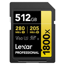 Load image into Gallery viewer, Lexar Gold Series Professional 1800x 512GB UHS-II U3 SDXC Memory Card