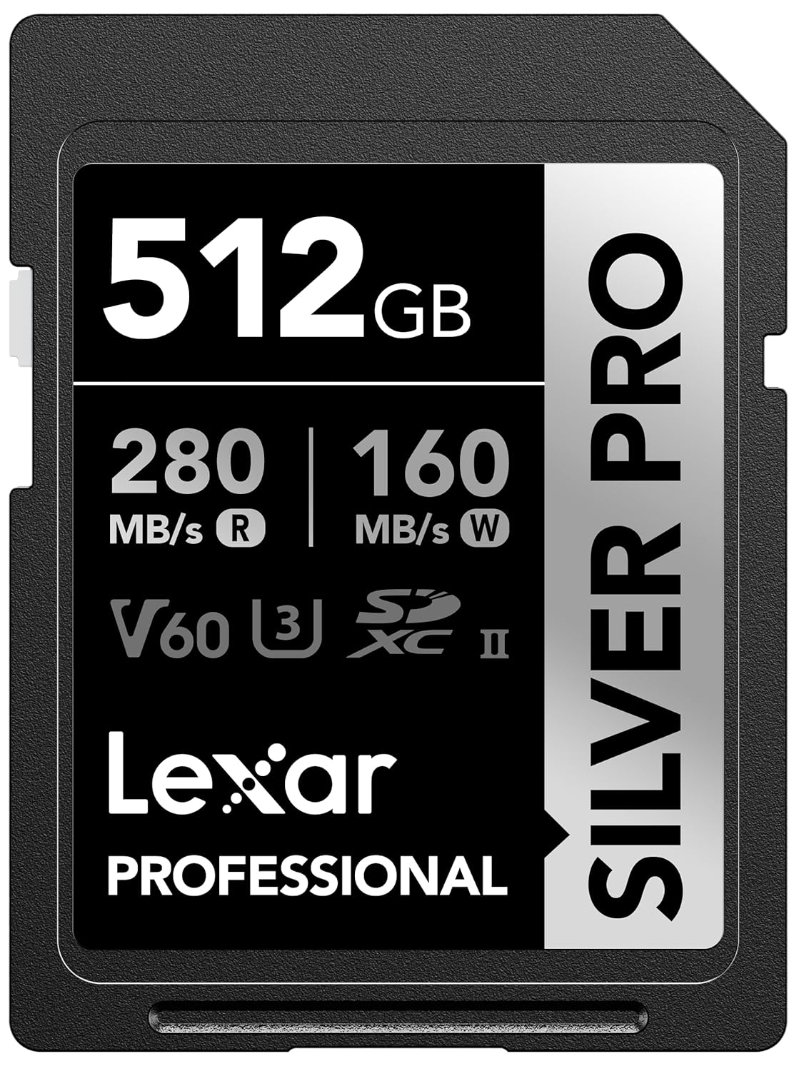 Lexar 512GB Professional SILVER PRO SDXC Memory Card, UHS-II, C10