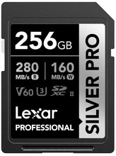 Load image into Gallery viewer, Lexar 256GB Professional SILVER PRO SDXC Memory Card, UHS-II, C10, U3, V60, Full-HD & 4K Video, Up To 280MB/s Read, for Professional Photographer, Videographer, Enthusiast (LSDSIPR256G-BNNNG)