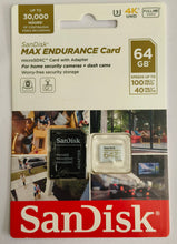Load image into Gallery viewer, SanDisk 64GB MAX Endurance microSDHC™ Card with Adapter for 4K Video on Dashcams and Video Surveillance Cameras