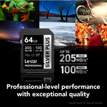 Load image into Gallery viewer, Lexar® Professional 64GB SILVER PLUS SDXC™ UHS-I Card