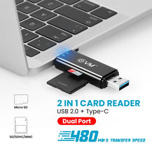 Load image into Gallery viewer, EVM 2 IN 1 CARD READER USB 2.0 + TYPE-C