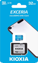 Load image into Gallery viewer, Kioxia 32GB MicroSD Exceria Memory Card with Adapter Class 10 Full HD High Read Speed 100MB/s LMEX1L032GG2
