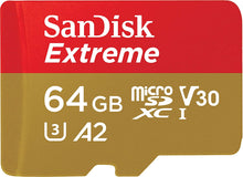 Load image into Gallery viewer, SanDisk 64GB Extreme microSDXC, U3, C10, V30, UHS 1, 160MB/s R, 60MB/s W, A2 Card, for 4K Video Rec on Smartphones, Action Cams &amp; Drones-SDSQXA2-064G-GN6MA
