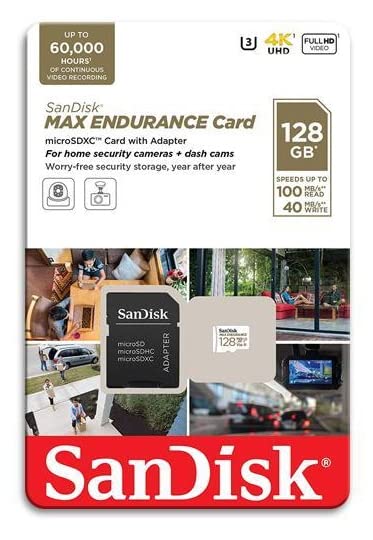SanDisk 128GB MAX Endurance microSDHC™ Card with Adapter for 4K Video on Dashcams and Video Surveillance Cameras