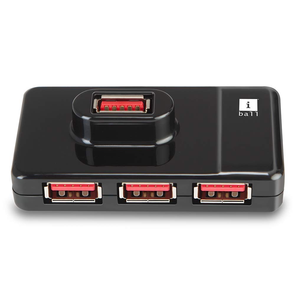 iBall Piano 430 4 Port USB Hub slim, compact and durable I usb type c port laptops and devices I Rubber footpad & shiny body I Transfer 5gbps I - Black