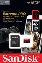 Load image into Gallery viewer, SanDisk Extreme Pro 1TB microSDXC UHS-I, V30, 200MB/s Read, 140MB/s Write, Memory Card for 4K Video on Smartphones, Action Cams and Drones
