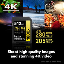 Load image into Gallery viewer, Lexar Gold Series Professional 1800x 512GB UHS-II U3 SDXC Memory Card
