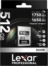 Load image into Gallery viewer, Lexar Professional Silver Series CFexpress 4.0 Type A Card 512GB, CFe Card up to 1750MB/s Read, VPG200, 8K Video CF Card, Memory Card Compatible with Sony Alpha and Sony FX Cameras
