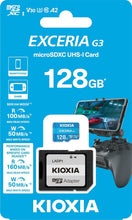 Load image into Gallery viewer, KIOXIA EXCERIA G3 164GB microSD Memory Card with Adapter, UHS-I U3 V30 A2, Up to 160MB/s Read, 4K Video Recording
