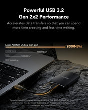 Load image into Gallery viewer, Lexar ARMOR 700 Portable SSD, 2TB, up to 2000MB/s Read, up to 2000MB/s Write, Compatible w/Type-C Laptops, iPhone 15, Smartphones, Tablets, PS5, Xbox, USB 3.2 Gen 2x2, Slim and Lightweight
