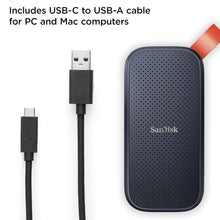 Load image into Gallery viewer, Sandisk 1TB Portable SSD, 800MB/s R, USB 3.2 Gen 2, Rugged SSD with Upto 2 Meter Drop Protection, Type-C to Type-A Cable, PC &amp; Mac Compatible, External SSD (SDSSDE30-1T00-G26)

