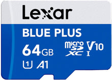 Load image into Gallery viewer, Lexar Blue Plus 64GB MicroSD Memory Card UHS-I with SD adapter, up to 100MB/s read C10 / A1 / U1 / V10 microSDHC
