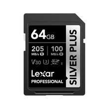 Load image into Gallery viewer, Lexar® Professional 64GB SILVER PLUS SDXC™ UHS-I Card
